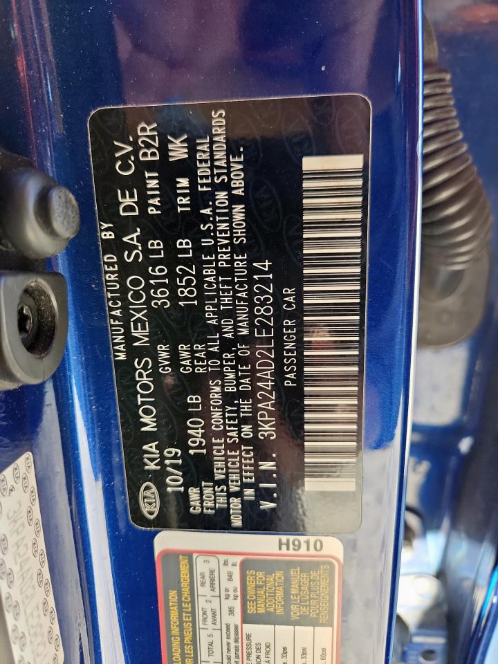 2020 Kia Rio Lx VIN: 3KPA24AD2LE283214 Lot: 92244455