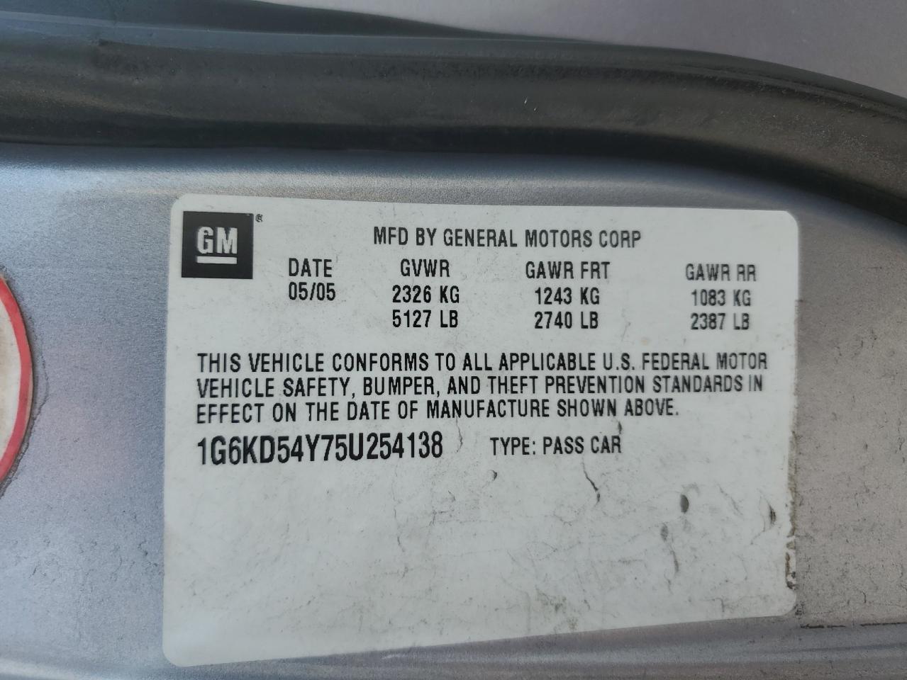 2005 Cadillac Deville VIN: 1G6KD54Y75U254138 Lot: 92507155