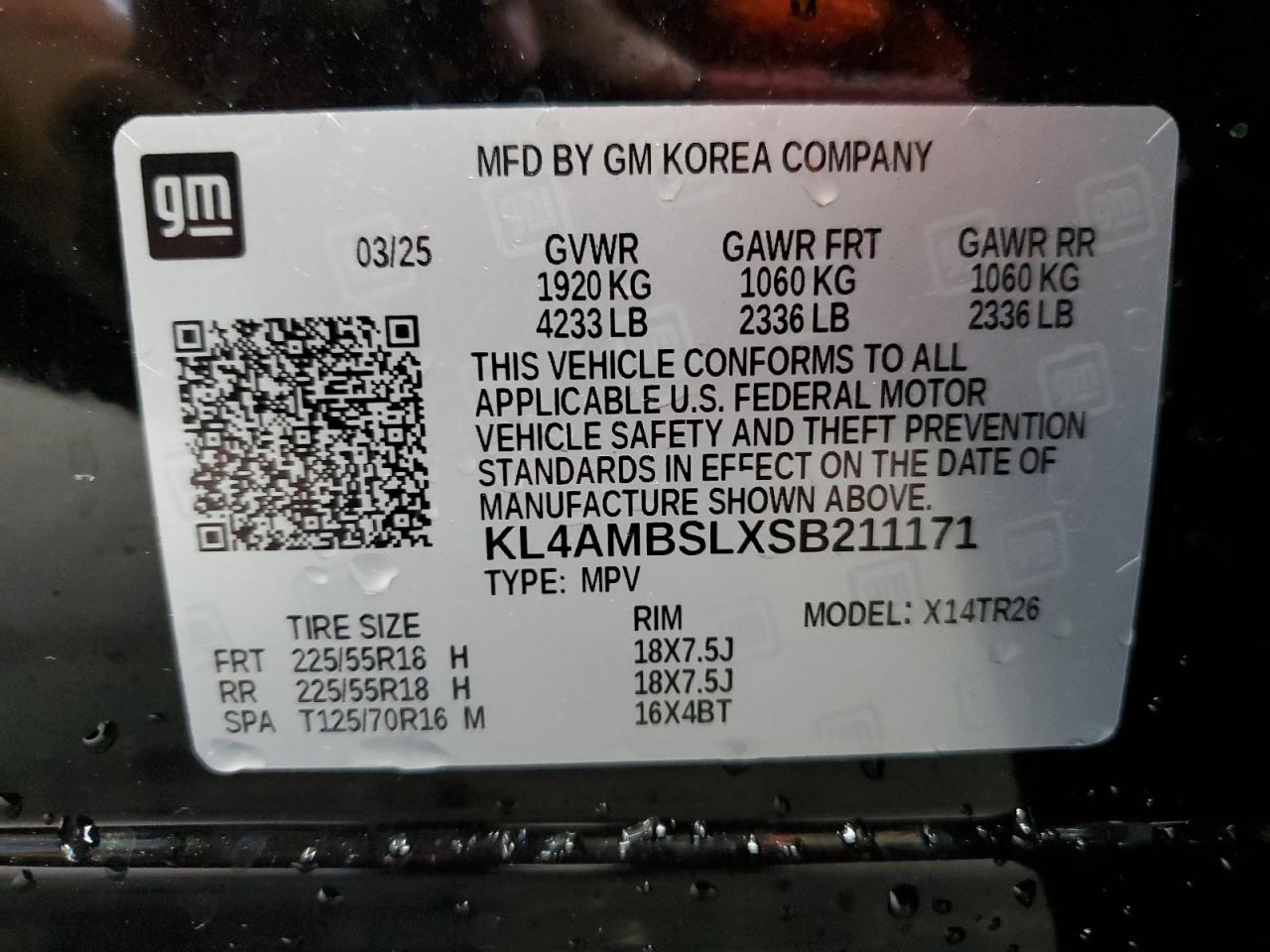 2025 Buick Encore Gx Preferred VIN: KL4AMBSLXSB211171 Lot: 91811535