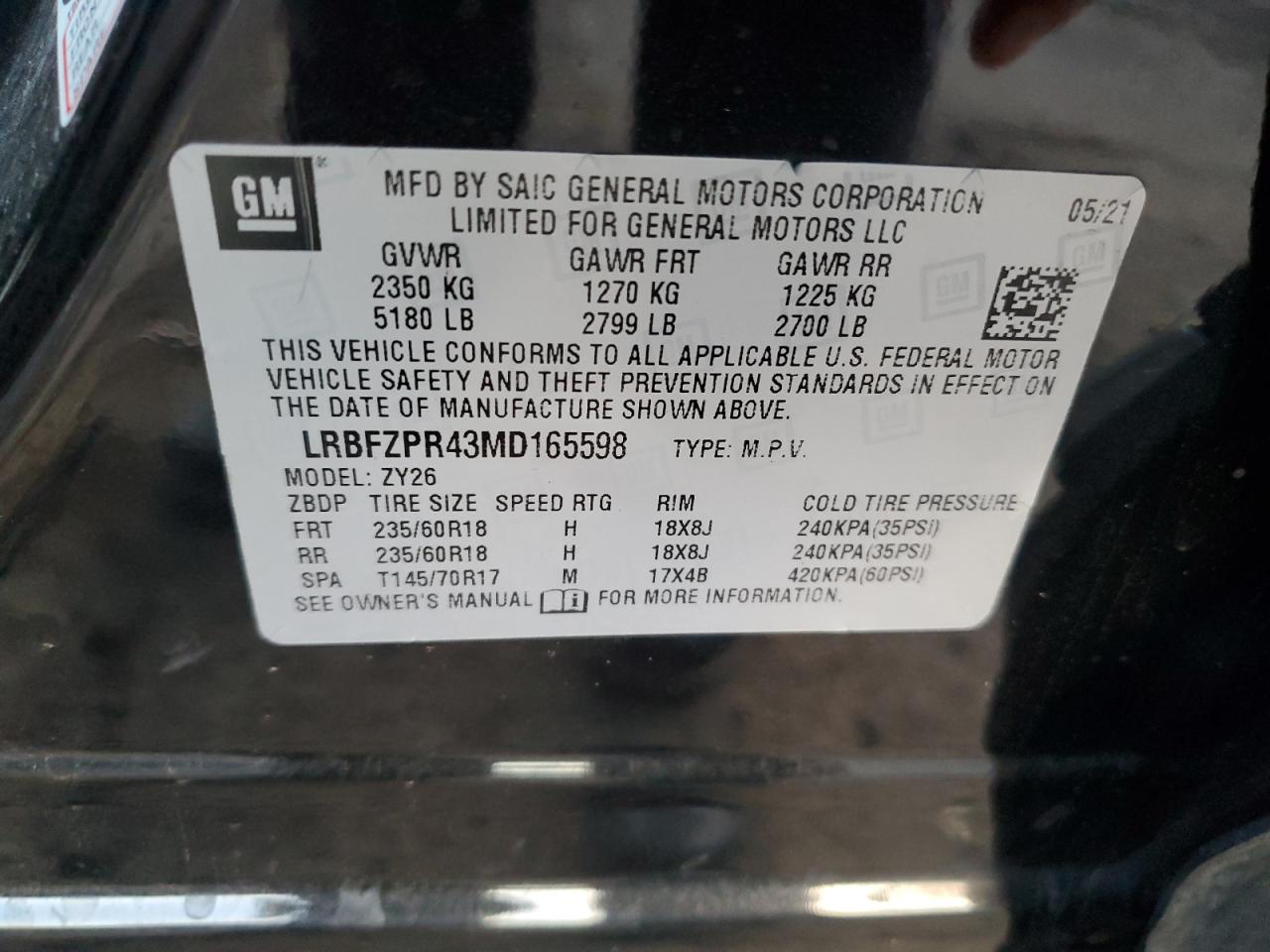 2021 Buick Envision Essence VIN: LRBFZPR43MD165598 Lot: 92853225