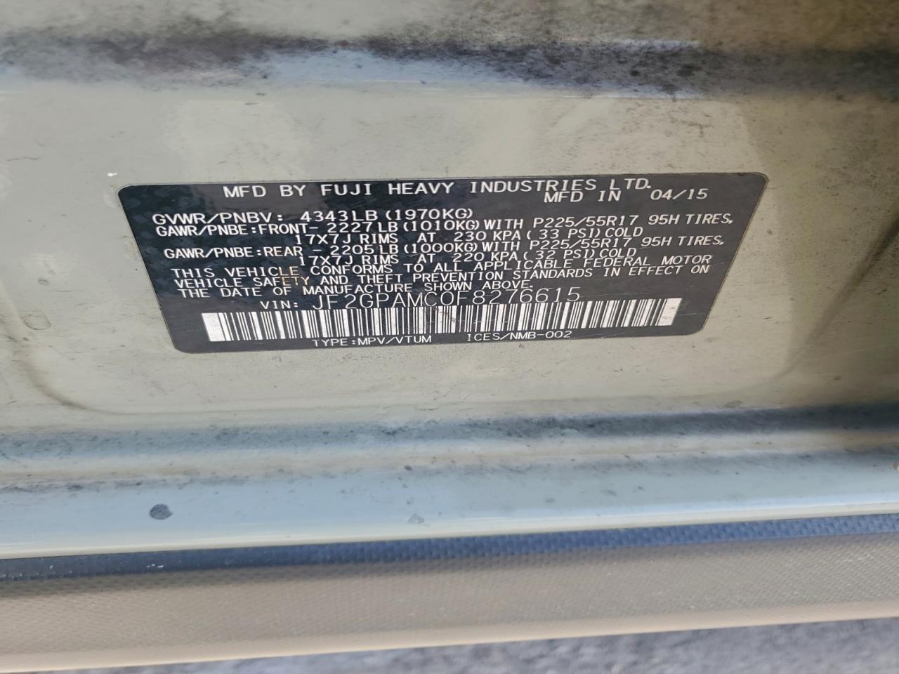 2015 Subaru Xv Crosstrek 2.0 Limited VIN: JF2GPAMC0F8276615 Lot: 93943865