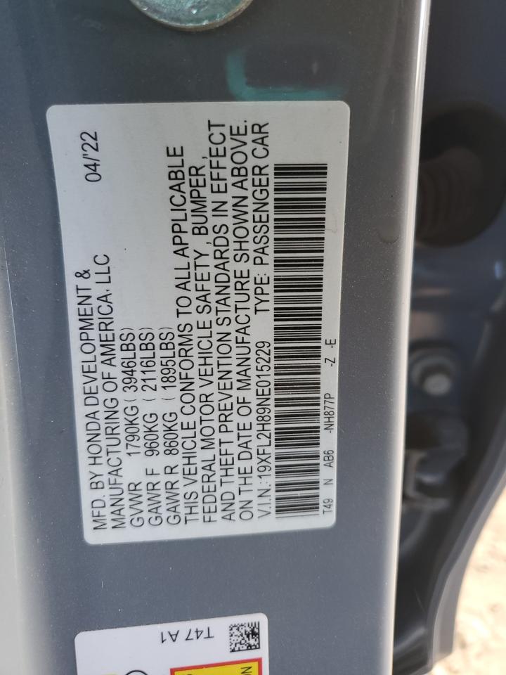 2022 Honda Civic Sport VIN: 19XFL2H89NE015229 Lot: 91357995