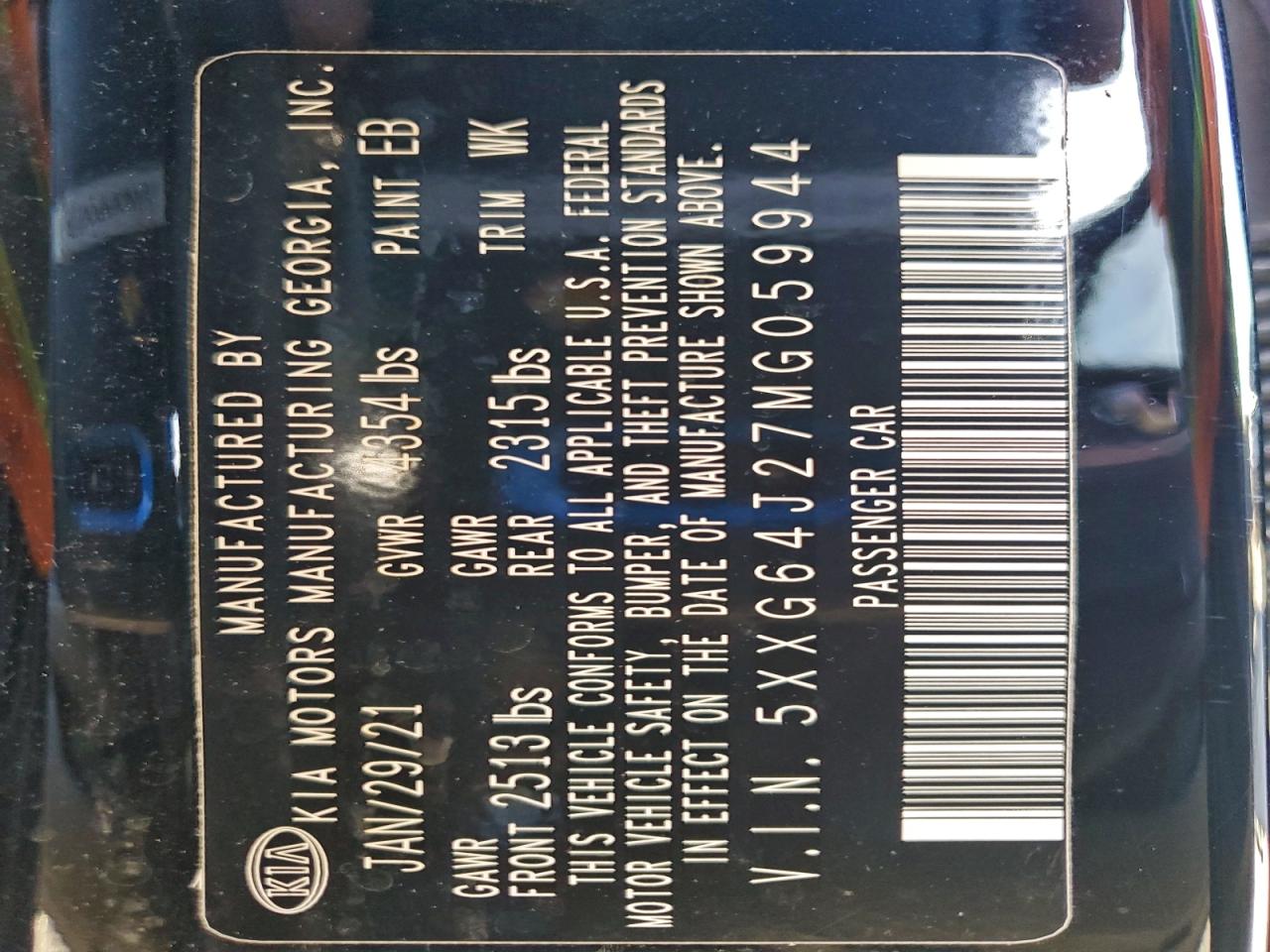 2021 Kia K5 Gt Line VIN: 5XXG64J27MG059944 Lot: 94301855