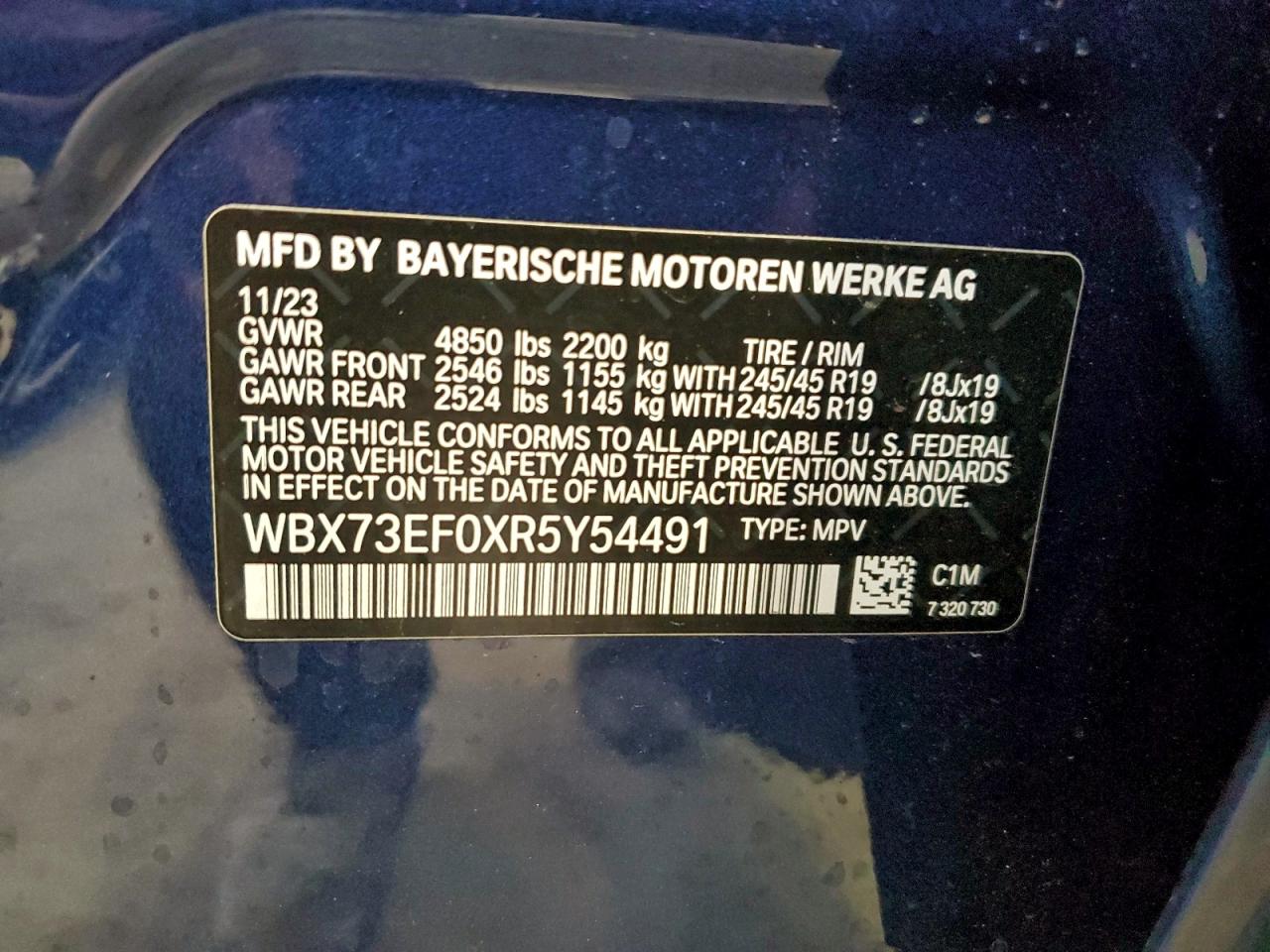 2024 BMW X1 xDrive28I VIN: WBX73EF0XR5Y54491 Lot: 94332865