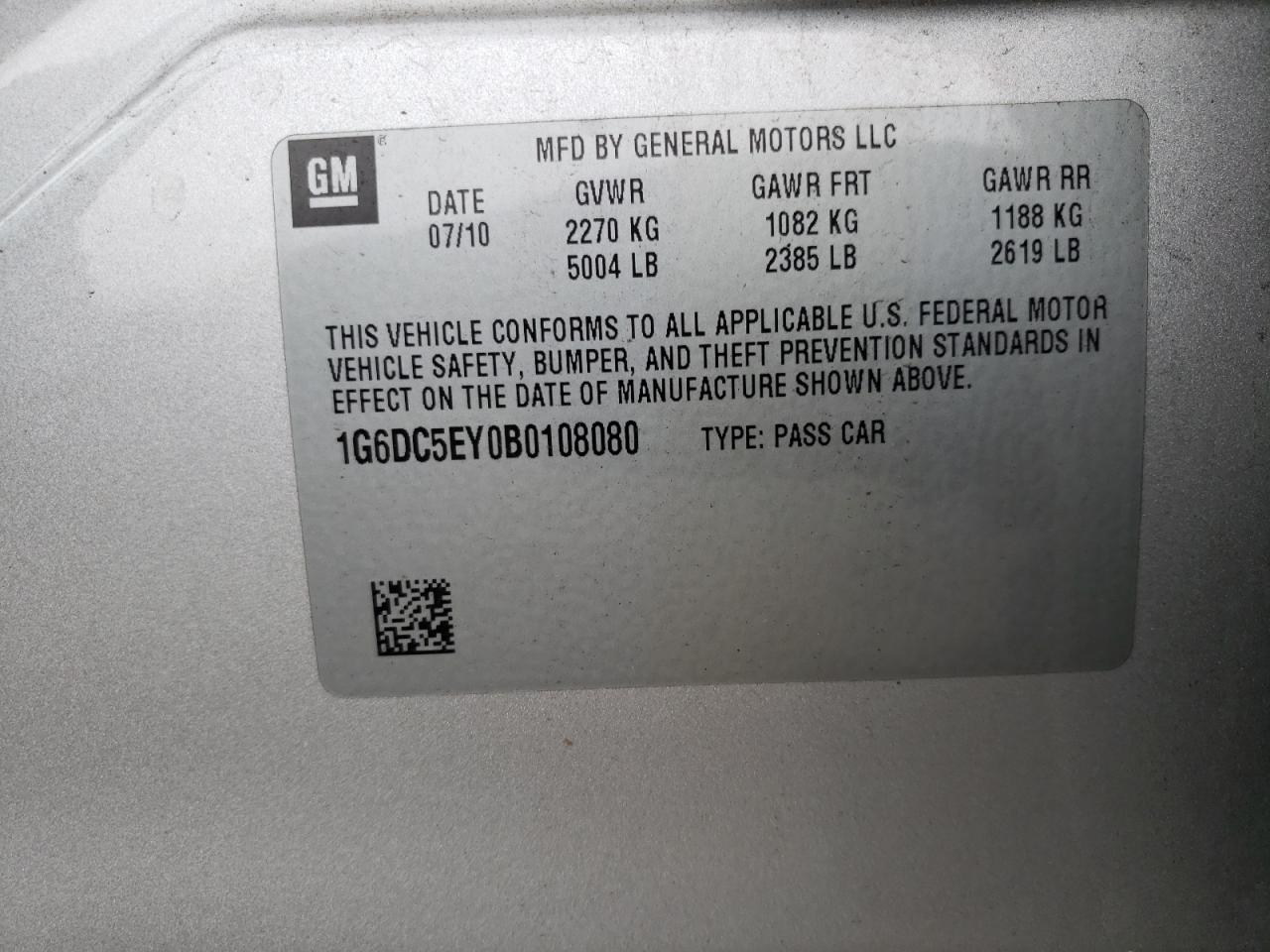 2011 Cadillac Cts VIN: 1G6DC5EY0B0108080 Lot: 90377995