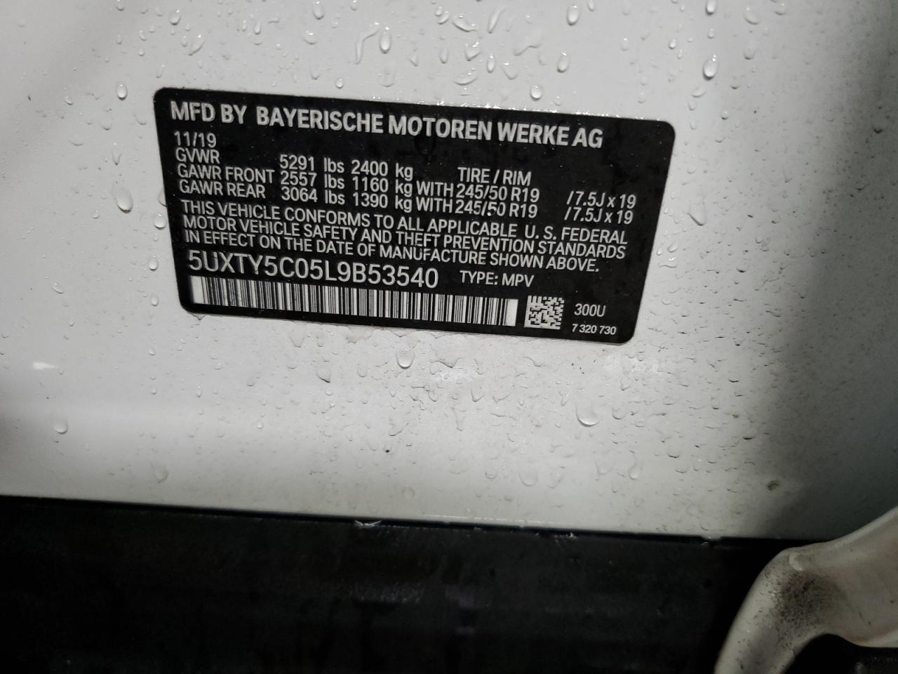 2020 BMW X3 xDrive30I VIN: 5UXTY5C05L9B53540 Lot: 92292105