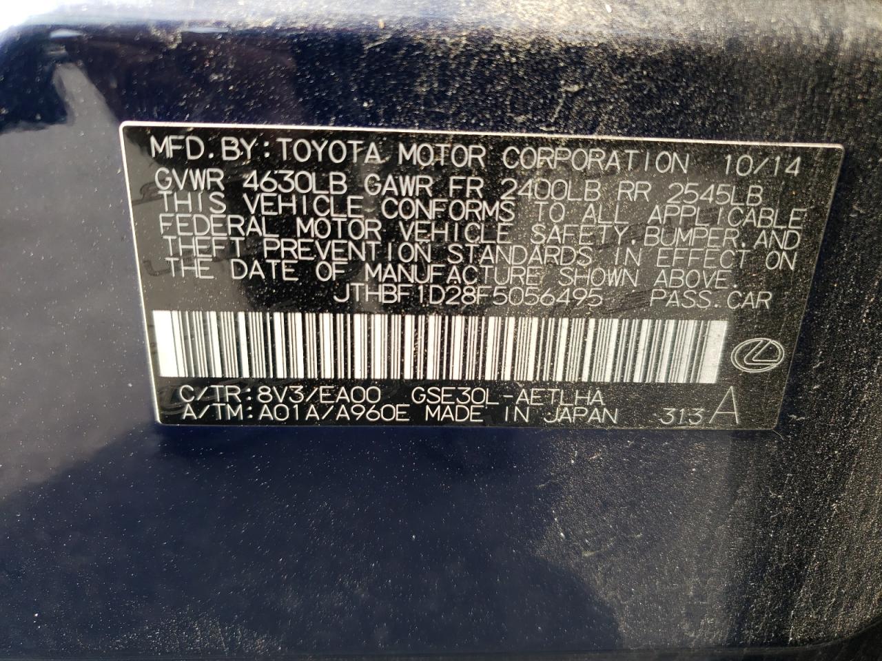 2015 Lexus Is 250 VIN: JTHBF1D28F5056495 Lot: 91641895