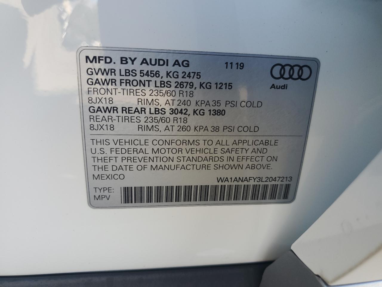 2020 Audi Q5 Premium VIN: WA1ANAFY3L2047213 Lot: 91724855