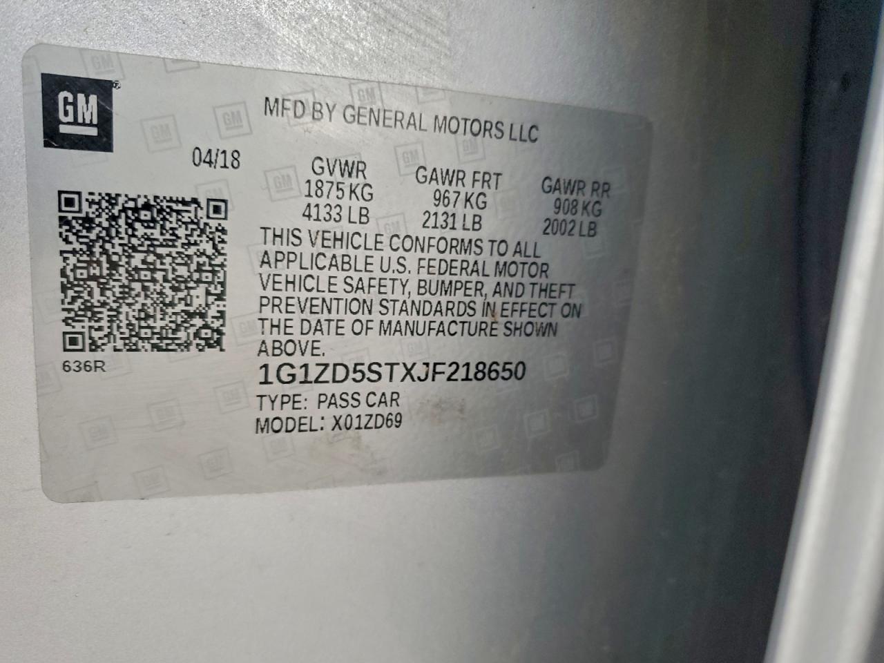 2018 Chevrolet Malibu Lt VIN: 1G1ZD5STXJF218650 Lot: 94468565