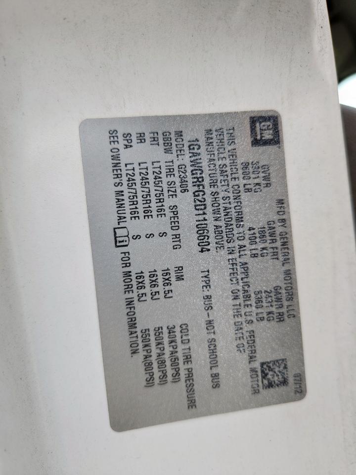 2013 Chevrolet Express G2500 Lt VIN: 1GAWGRFG2D1106604 Lot: 92720005