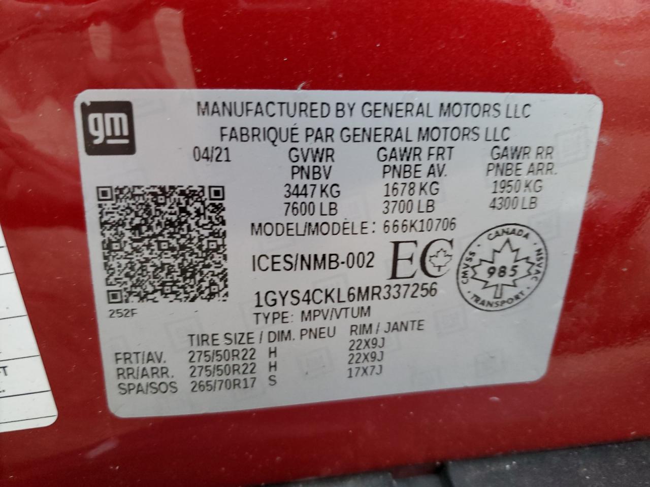 2021 Cadillac Escalade Premium Luxury VIN: 1GYS4CKL6MR337256 Lot: 92659615