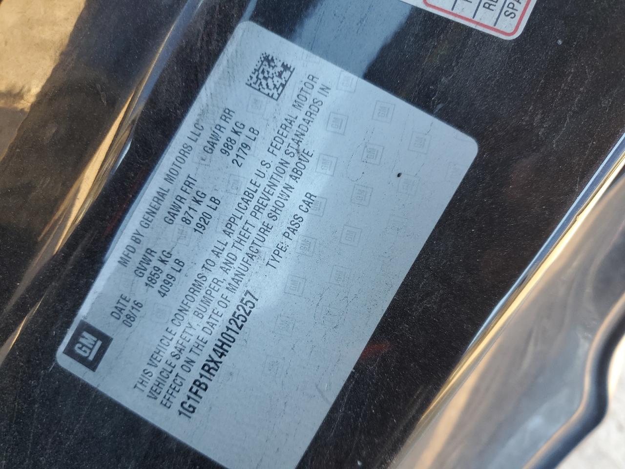 2017 Chevrolet Camaro Lt VIN: 1G1FB1RX4H0125257 Lot: 92581365