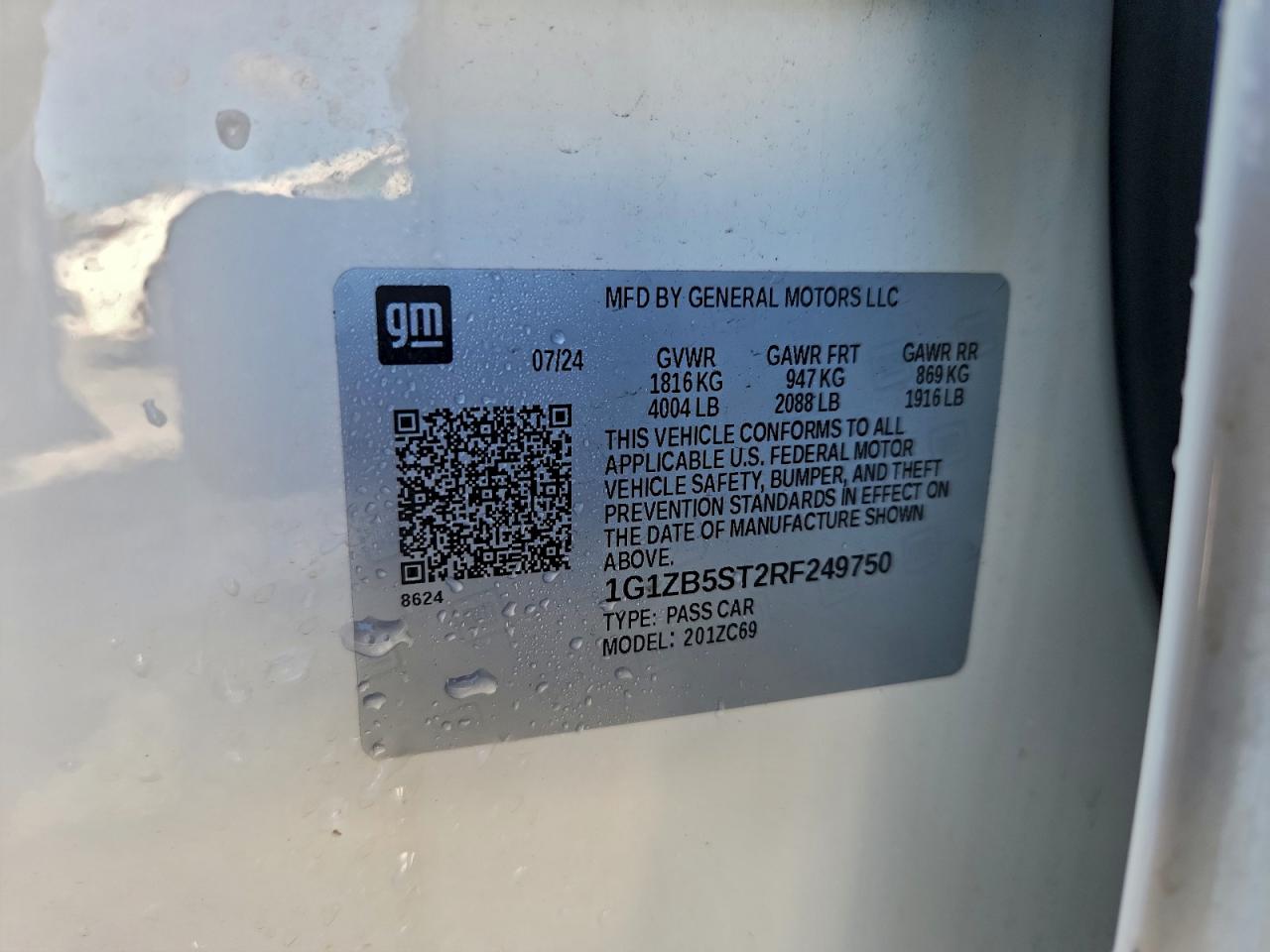 2024 Chevrolet Malibu Ls VIN: 1G1ZB5ST2RF249750 Lot: 94406005