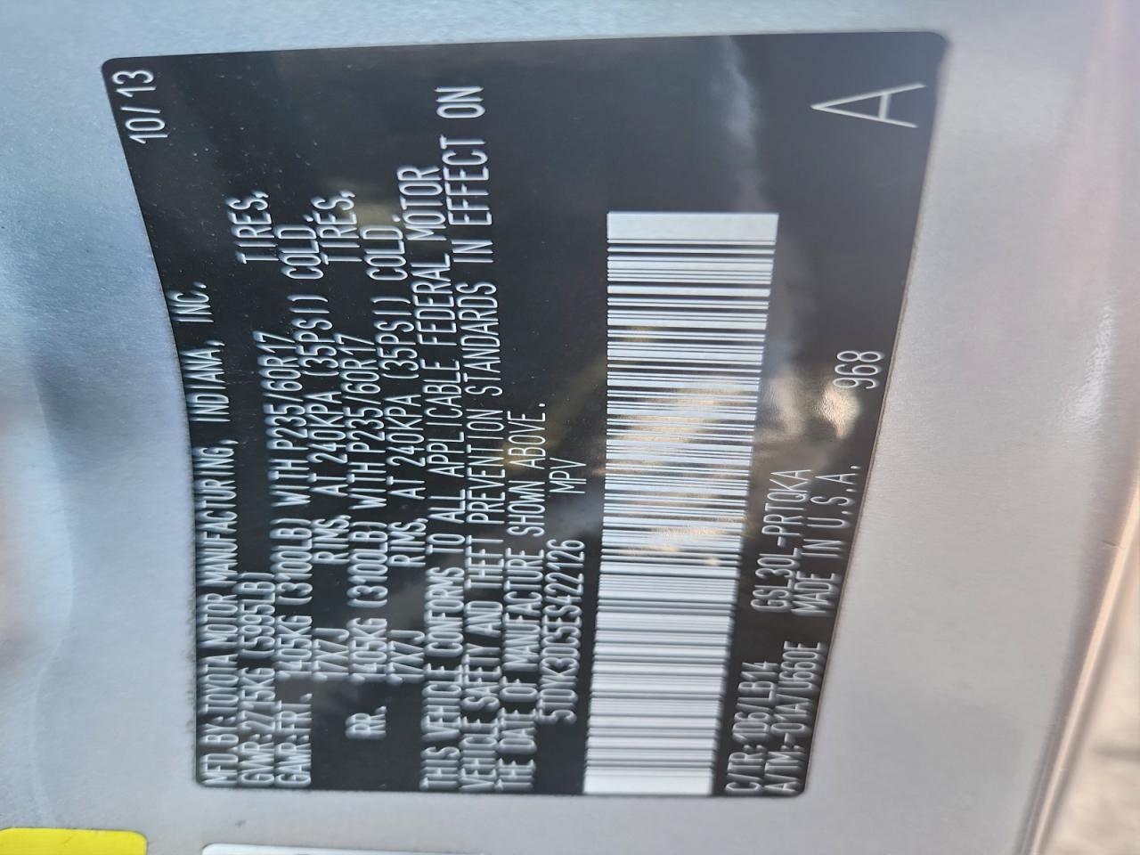 2014 Toyota Sienna Xle VIN: 5TDYK3DC5ES422126 Lot: 94559865