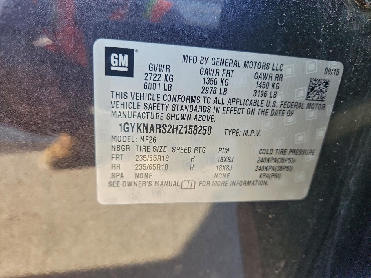 2017 Cadillac Xt5 VIN: 1GYKNARS2HZ158250 Lot: 93735015