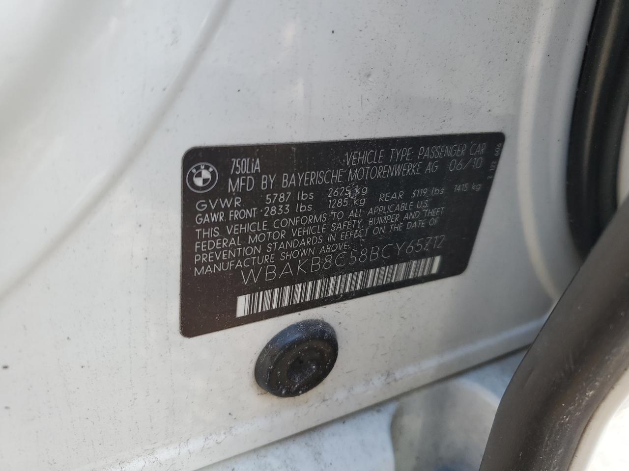 2011 BMW 750 Li VIN: WBAKB8C58BCY65712 Lot: 91652965