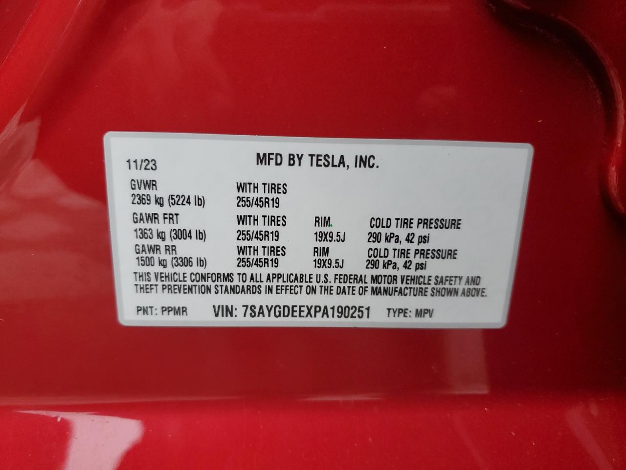 2023 Tesla Model Y VIN: 7SAYGDEEXPA190251 Lot: 93086235
