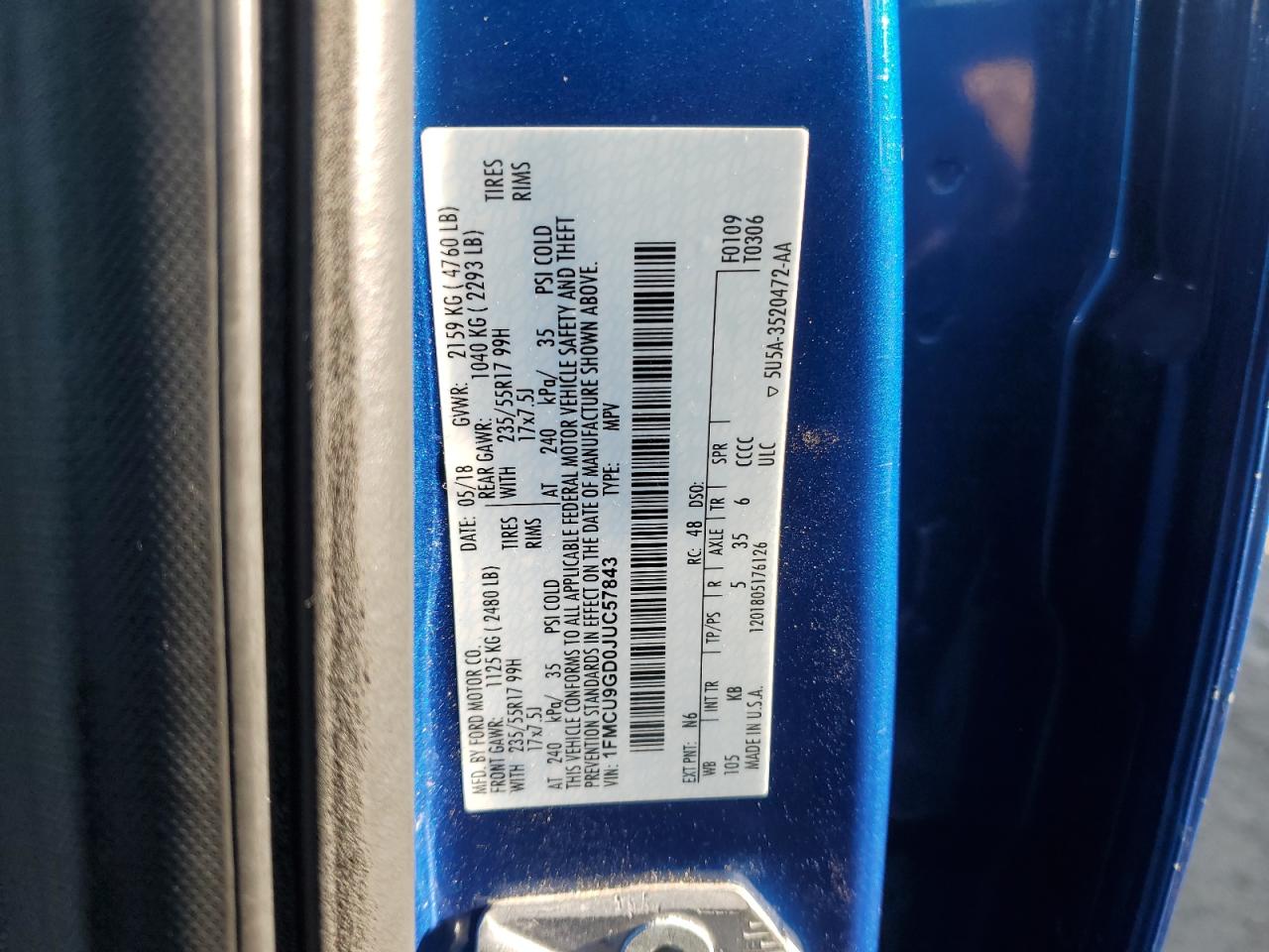 2018 Ford Escape Se VIN: 1FMCU9GD0JUC57843 Lot: 92679975