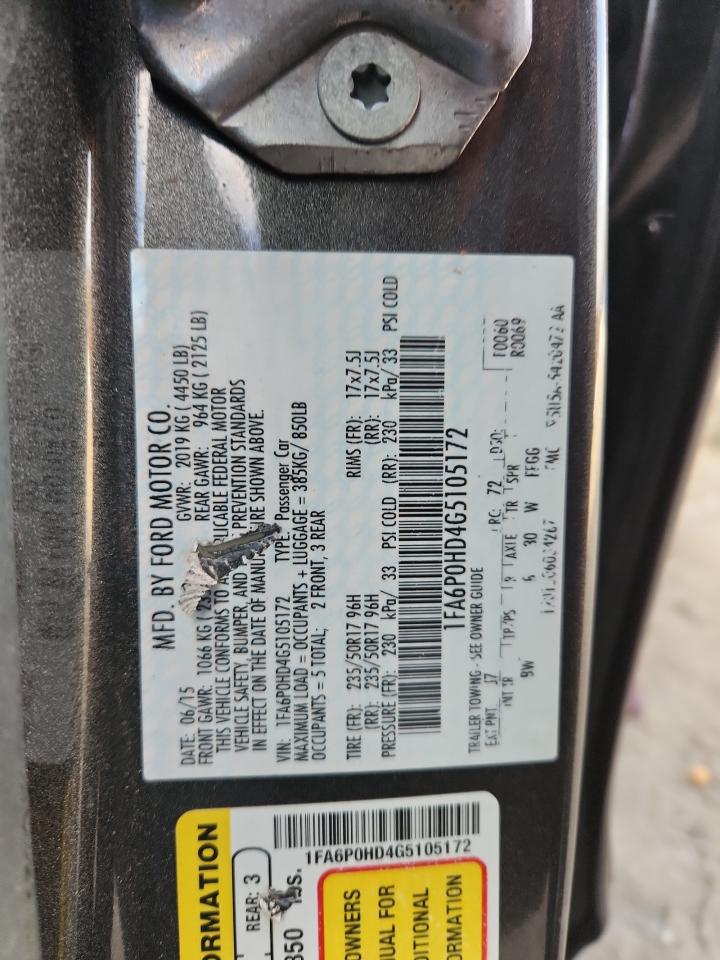 2016 Ford Fusion Se VIN: 1FA6P0HD4G5105172 Lot: 90994635