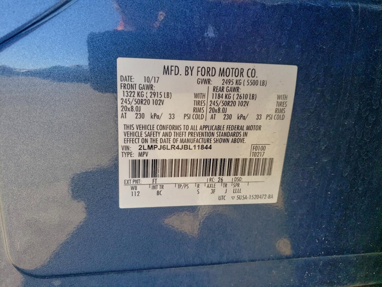 2018 Lincoln Mkx Reserve VIN: 2LMPJ6LR4JBL11844 Lot: 92159345