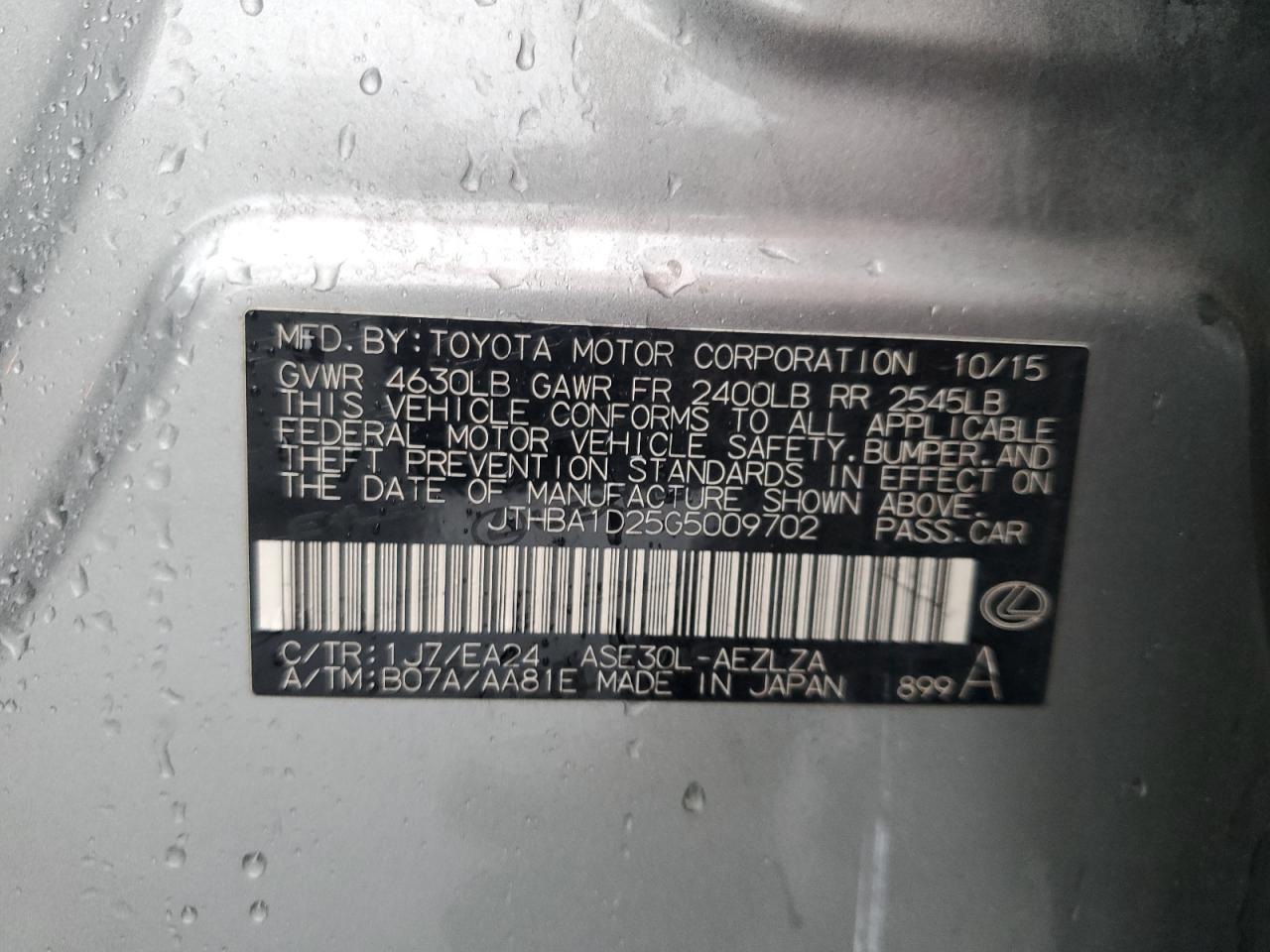 2016 Lexus Is 200T VIN: JTHBA1D25G5009702 Lot: 91851045