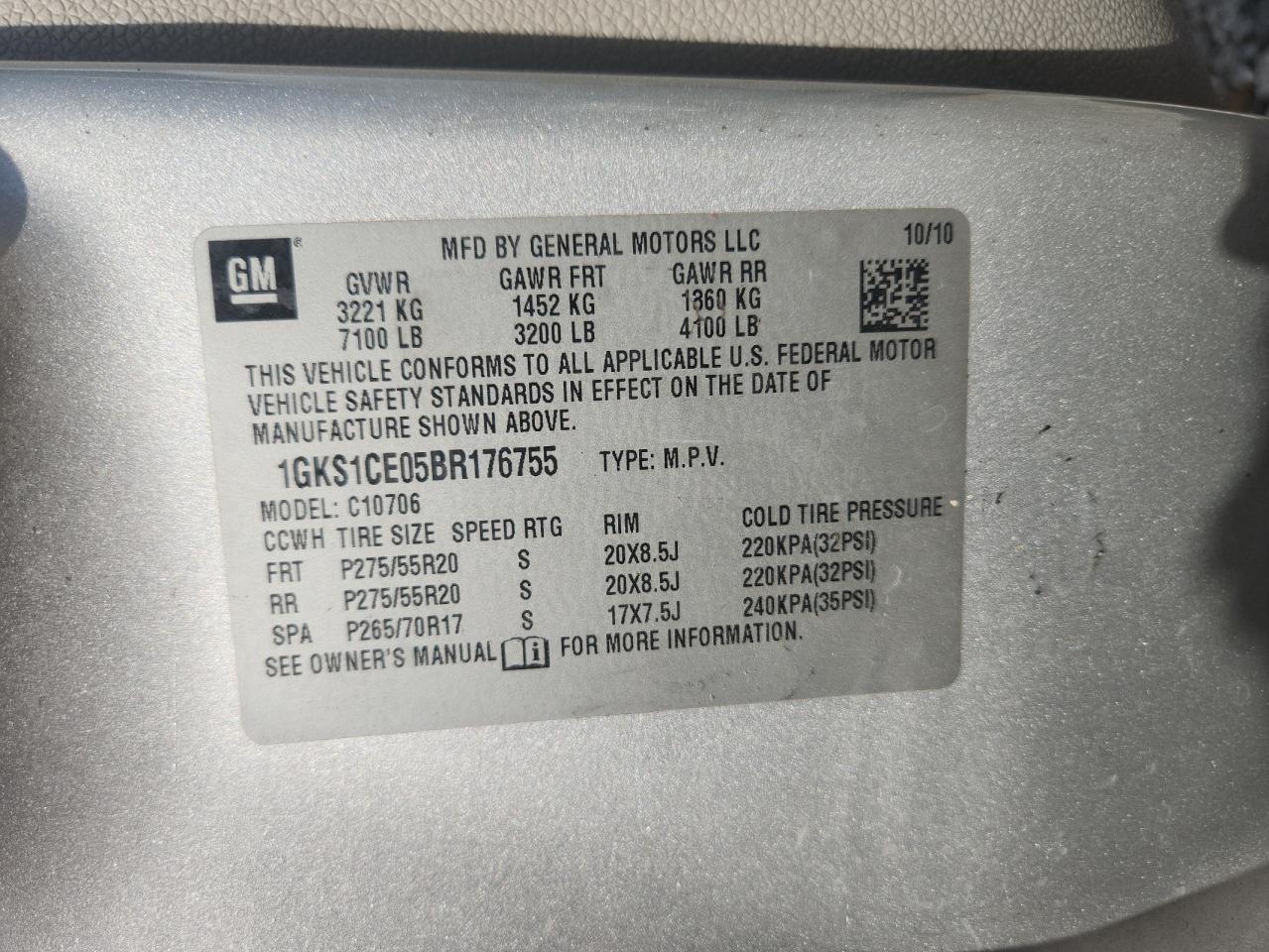 2011 GMC Yukon Slt VIN: 1GKS1CE05BR176755 Lot: 90883795