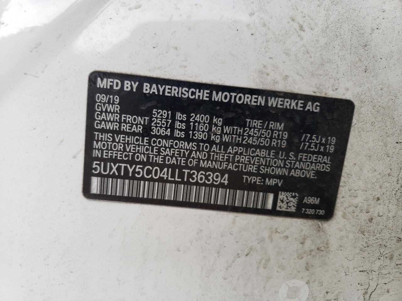 2020 BMW X3 xDrive30I VIN: 5UXTY5C04LLT36394 Lot: 92608805