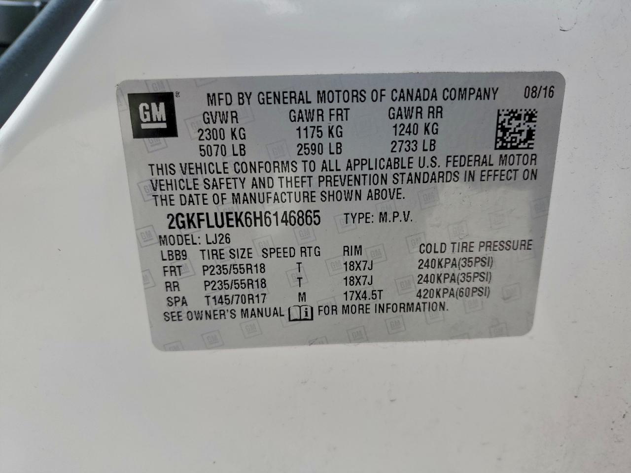 2017 GMC Terrain Slt VIN: 2GKFLUEK6H6146865 Lot: 94565105