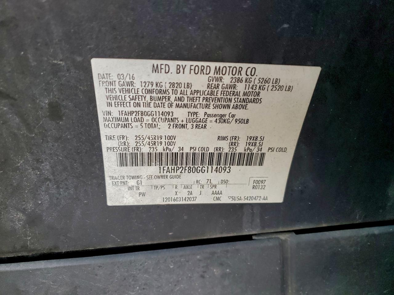 2016 Ford Taurus Limited VIN: 1FAHP2F80GG114093 Lot: 93529465