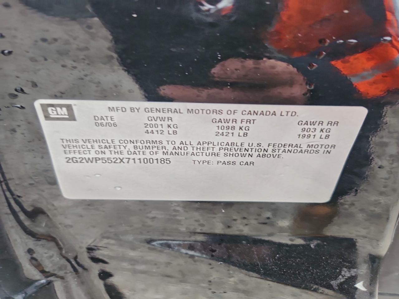 2007 Pontiac Grand Prix VIN: 2G2WP552X71100185 Lot: 94103545