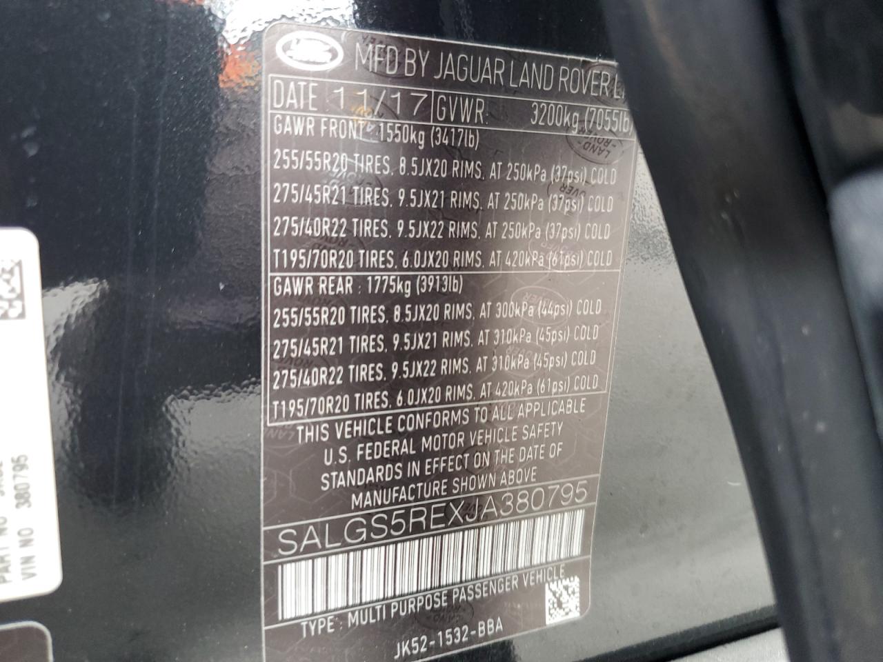 2018 Land Rover Range Rover Supercharged VIN: SALGS5REXJA380795 Lot: 93614445