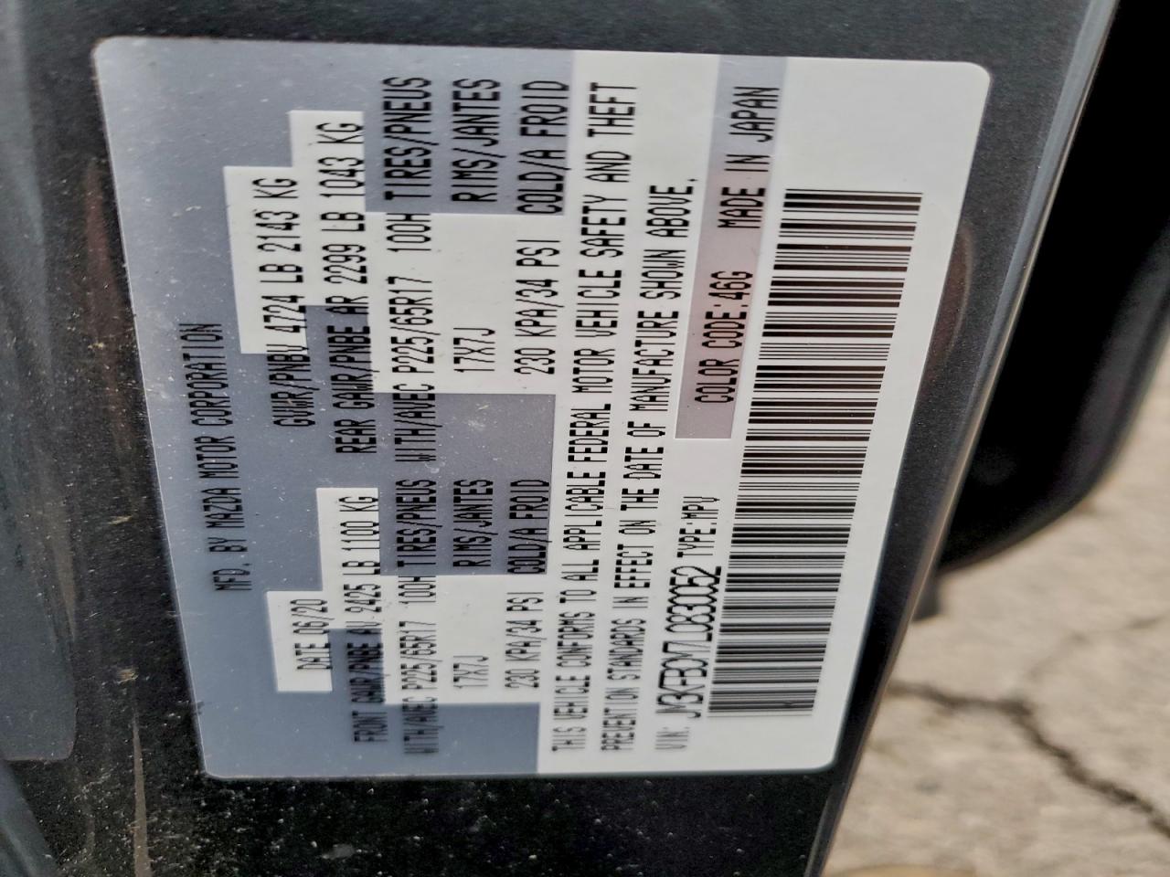 2020 Mazda Cx-5 Touring VIN: JM3KFBCM7L0830052 Lot: 93972775