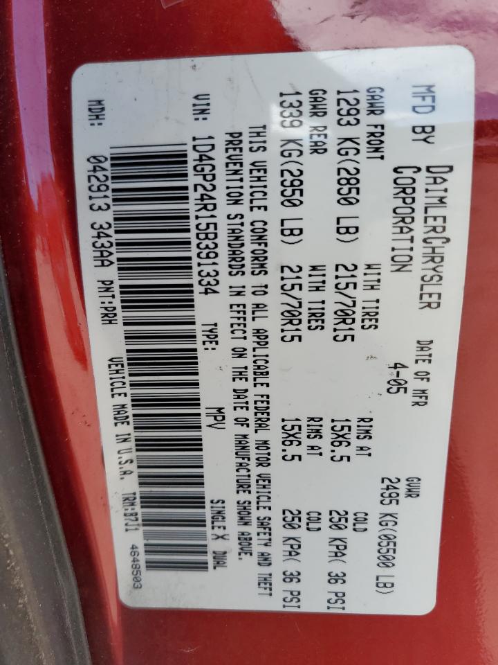 2005 Dodge Grand Caravan Se VIN: 1D4GP24R15B391334 Lot: 91730805