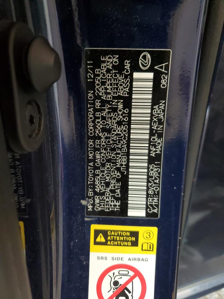 2012 Lexus Hs 250H VIN: JTHBB1BA9C2051616 Lot: 93519935