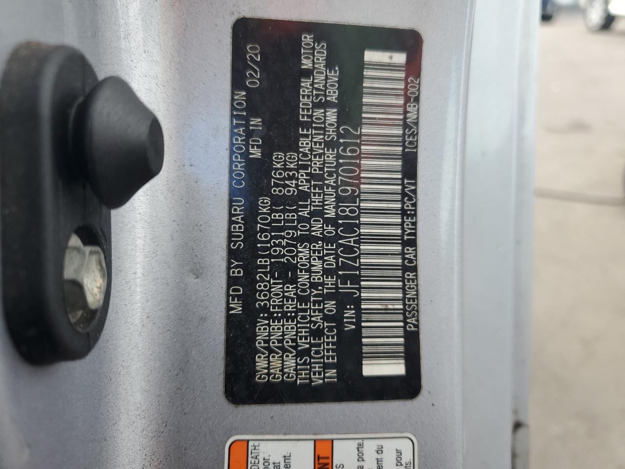 2020 Subaru Brz Limited VIN: JF1ZCAC18L9701612 Lot: 91264205