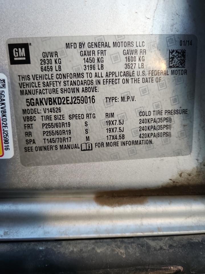 2014 Buick Enclave VIN: 5GAKVBKD2EJ259016 Lot: 90096185