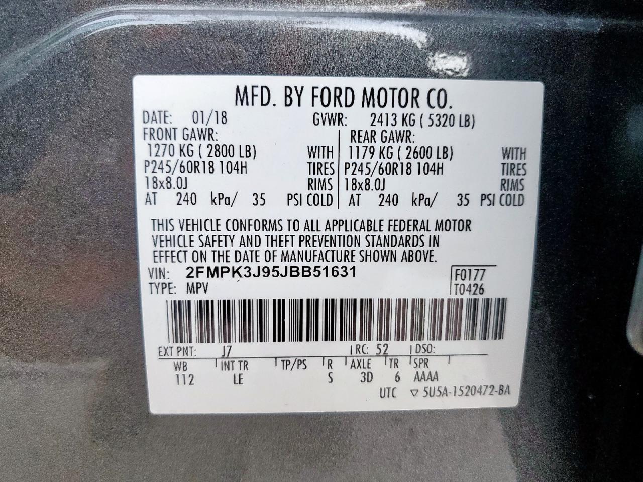 2018 Ford Edge Sel VIN: 2FMPK3J95JBB51631 Lot: 92381655