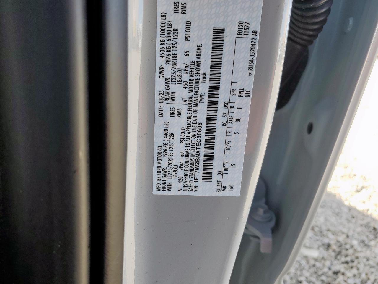 2026 Ford F250 Super Duty VIN: 1FT7W2BNXTEC30606 Lot: 92459055