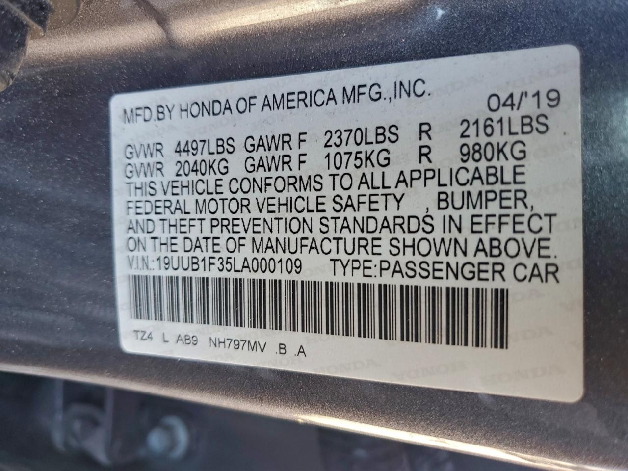 2020 Acura Tlx VIN: 19UUB1F35LA000109 Lot: 94098775