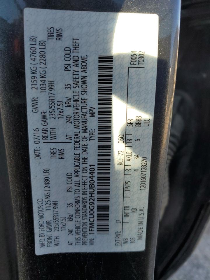 2017 Ford Escape Se VIN: 1FMCU0G92HUB04401 Lot: 92436215