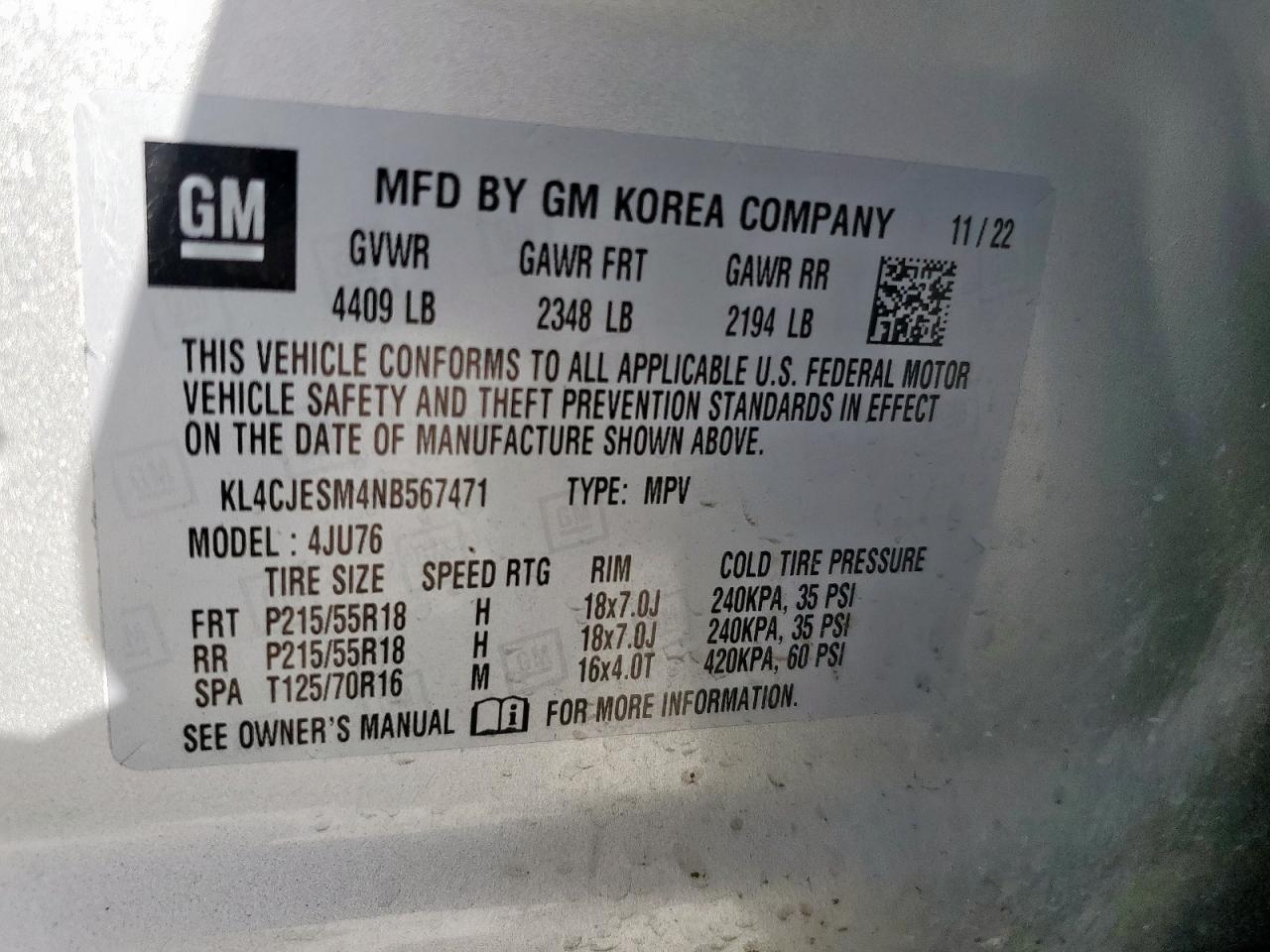 2022 Buick Encore Preferred VIN: KL4CJESM4NB567471 Lot: 92400575