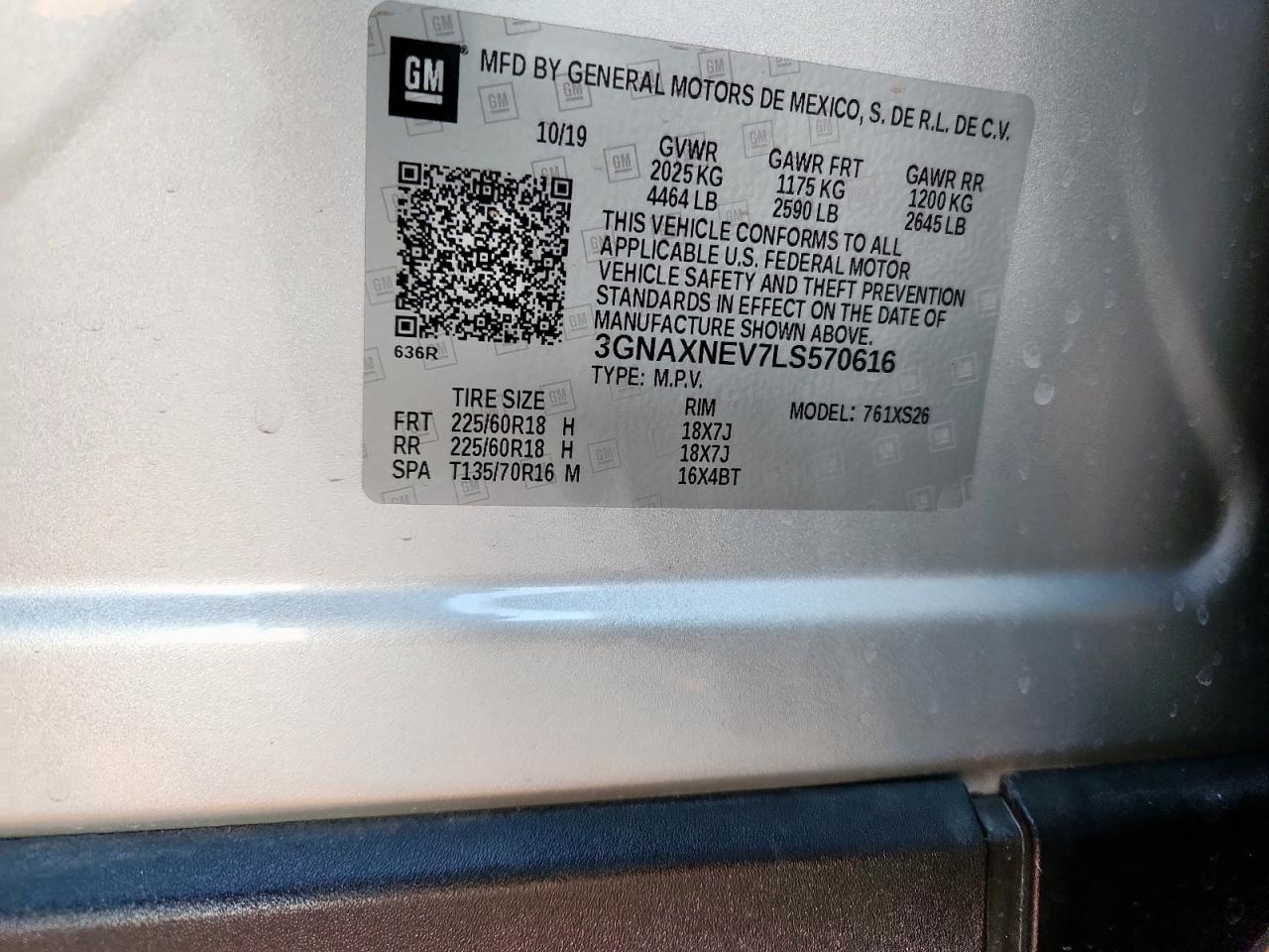 2020 Chevrolet Equinox Premier VIN: 3GNAXNEV7LS570616 Lot: 91869555