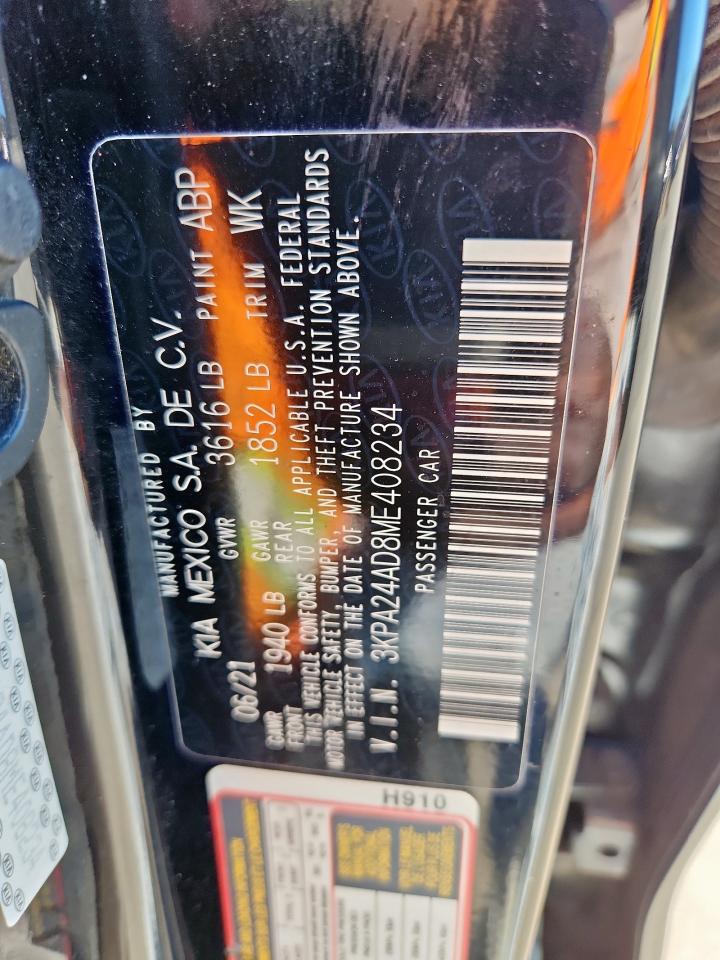 2021 Kia Rio Lx VIN: 3KPA24AD8ME408234 Lot: 91174485