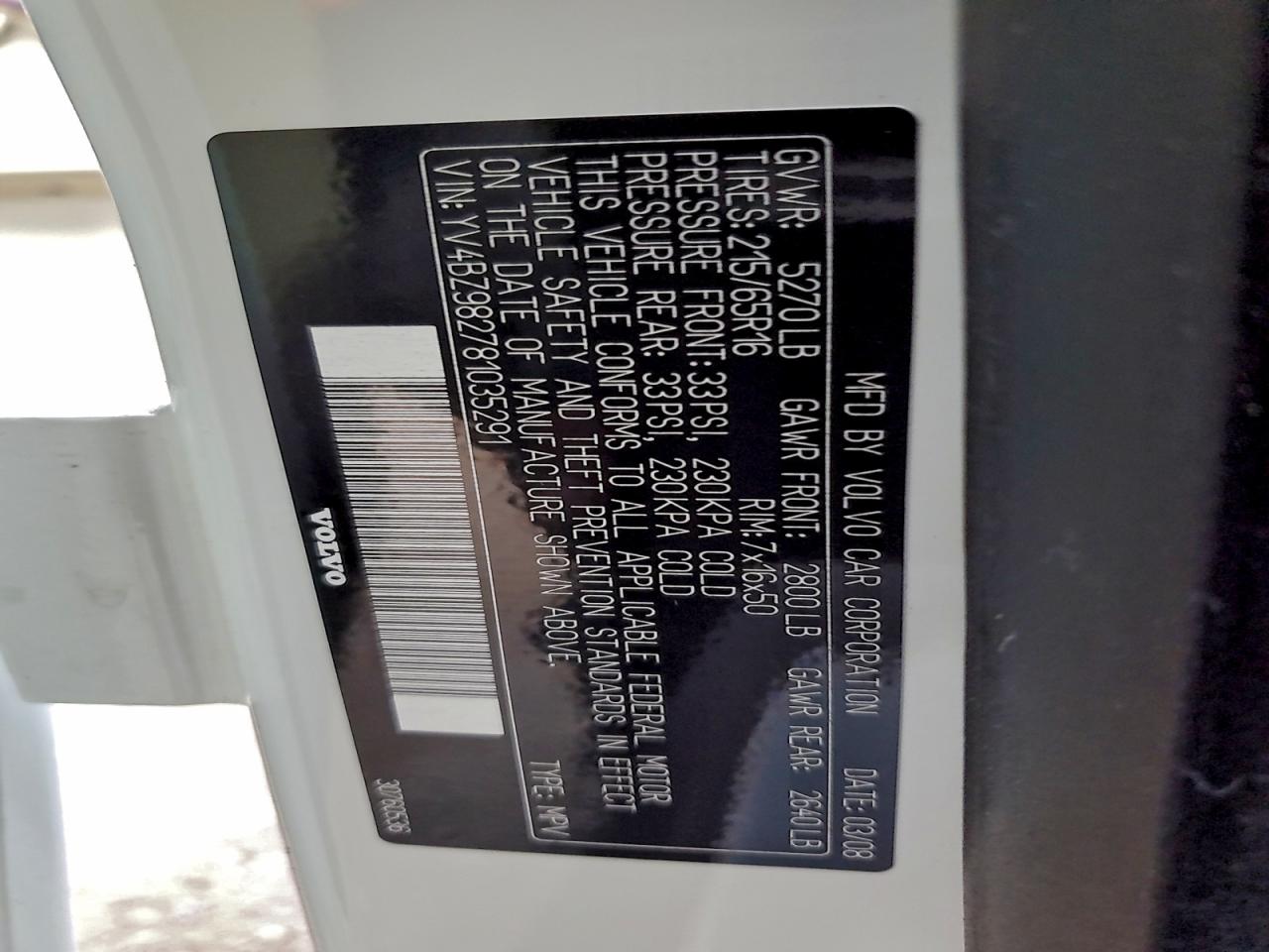 2008 Volvo Xc70 VIN: YV4BZ982781035291 Lot: 94215295