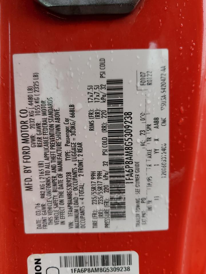 2016 Ford Mustang VIN: 1FA6P8AM8G5309238 Lot: 93348785