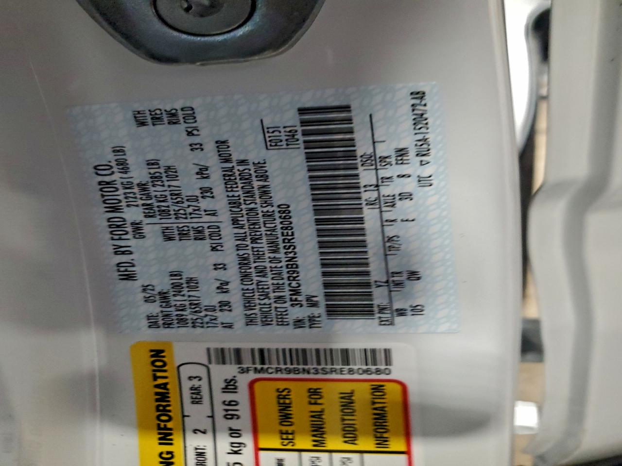 2025 Ford Bronco Sport Big Bend VIN: 3FMCR9BN3SRE80680 Lot: 93341835