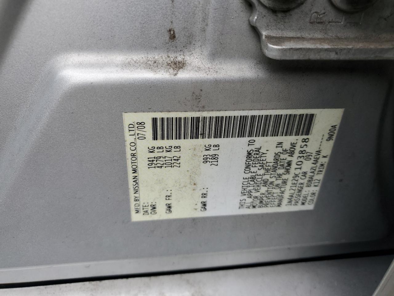 2009 Nissan Altima 2.5 VIN: 1N4AL21E29C103858 Lot: 91852175