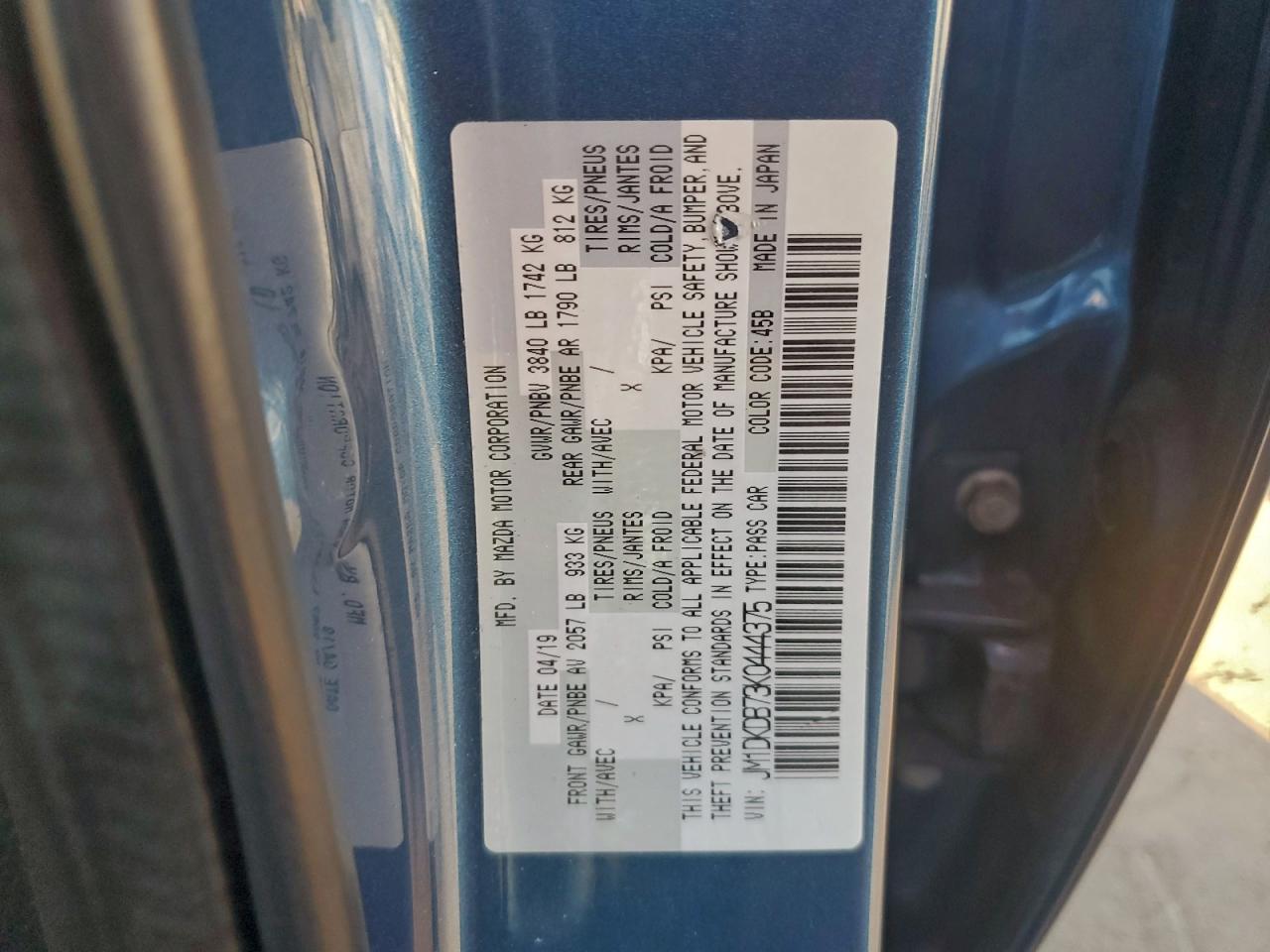 2019 Mazda Cx-3 Sport VIN: JM1DKDB73K0444375 Lot: 93500445