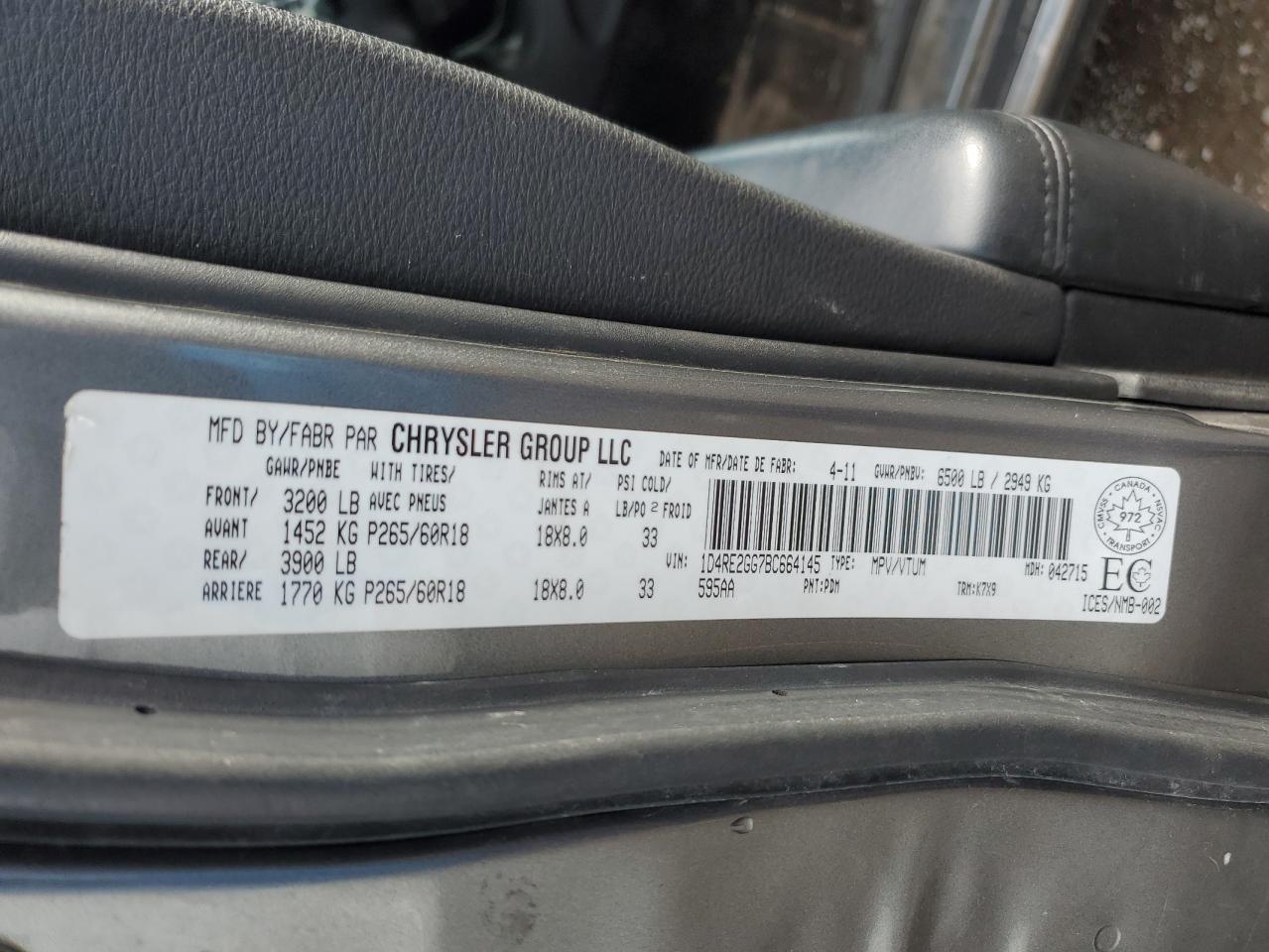 2011 Dodge Durango Express VIN: 1D4RE2GG7BC664145 Lot: 92247505