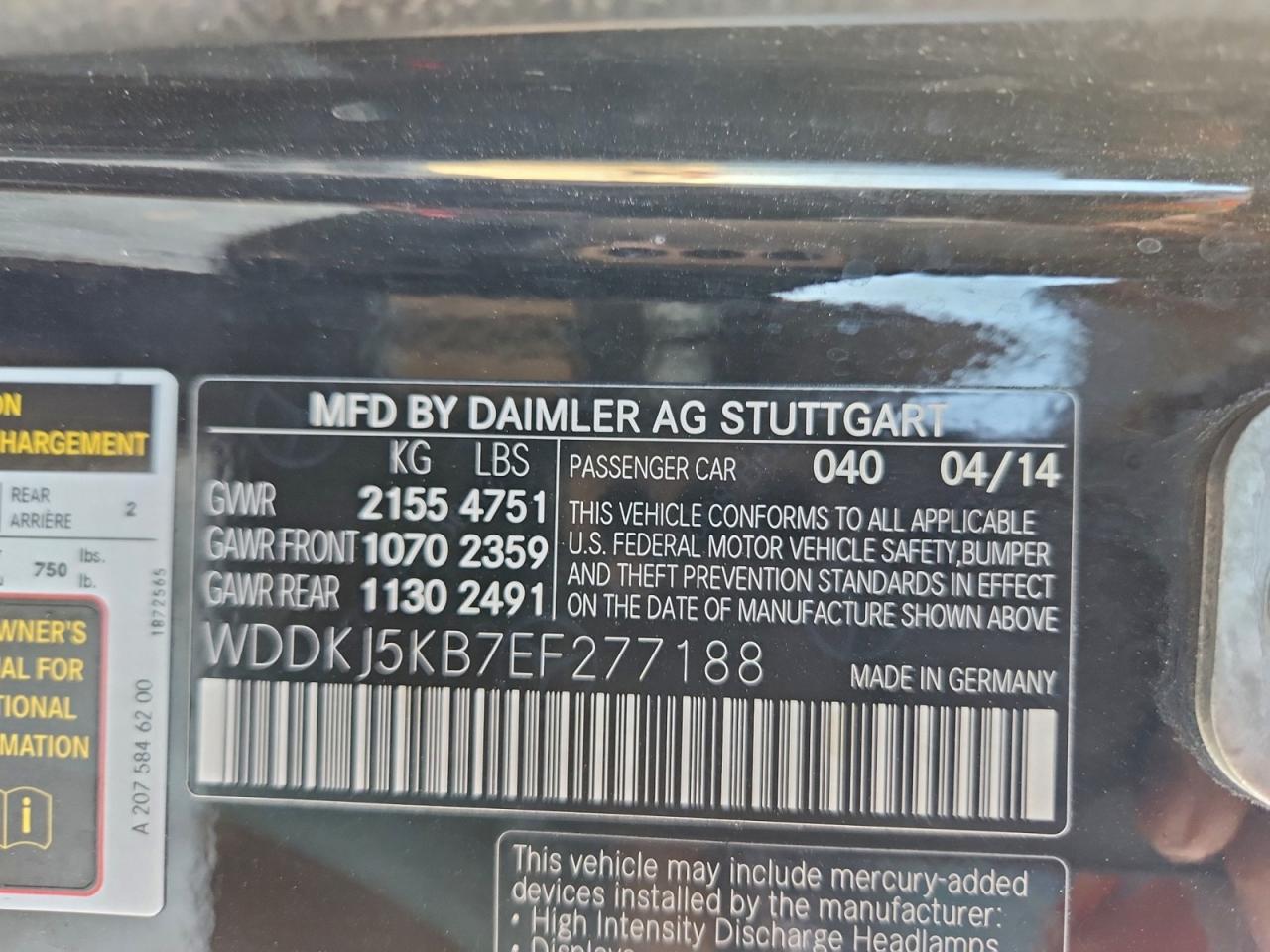 2014 Mercedes-Benz E 350 VIN: WDDKJ5KB7EF277188 Lot: 94431185